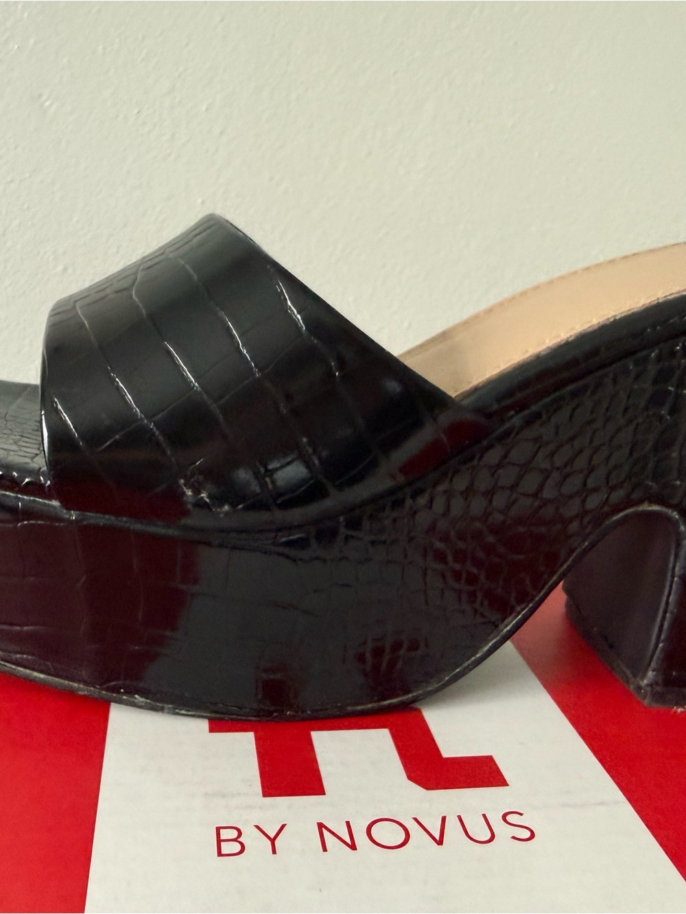 Black Croc-Embossed Slide Sandal